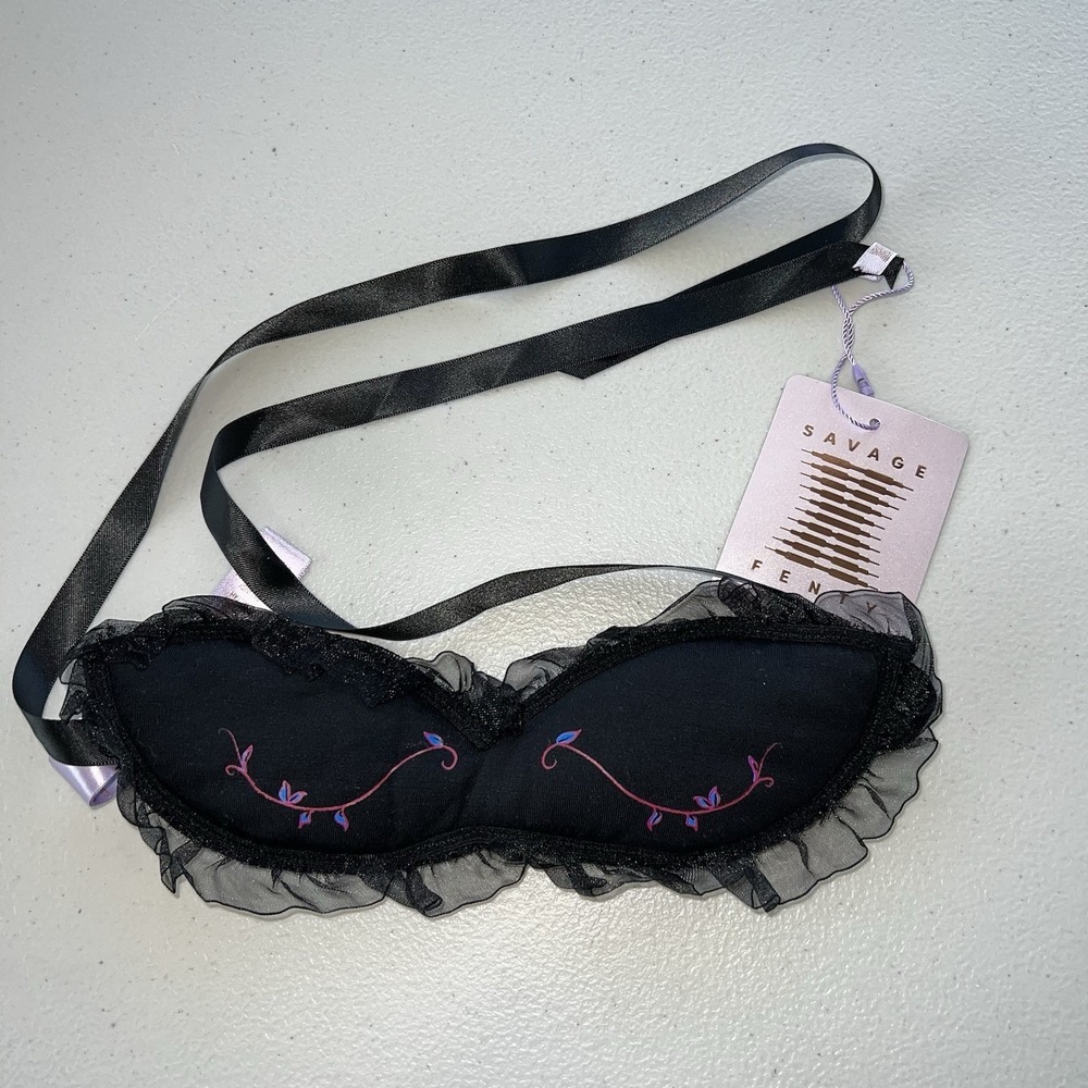 Savage Fenty Cat Nap Eye Mask Black Caviar Floral One Size Padded New with Tag‎
